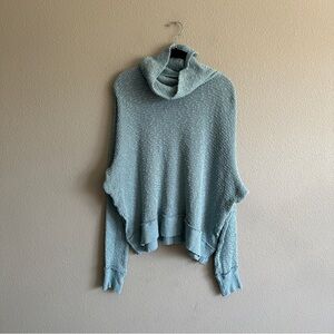 We The Free Blue Cowl Turtleneck Oversized Knit Long Sleeve Top Large